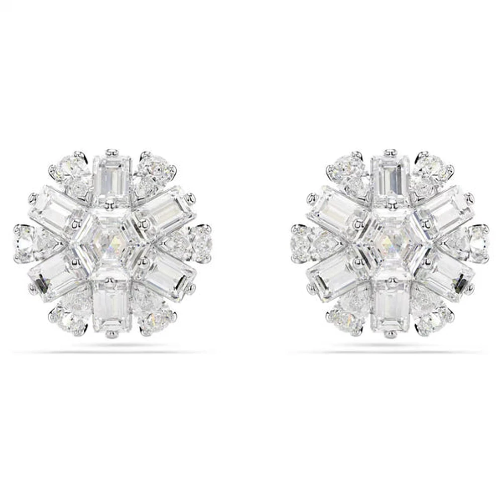 Swarovski Idyllia stud earrings, Mixed cuts, Snowflake, White, Rhodium plated - 5691483/5701593 (SS)