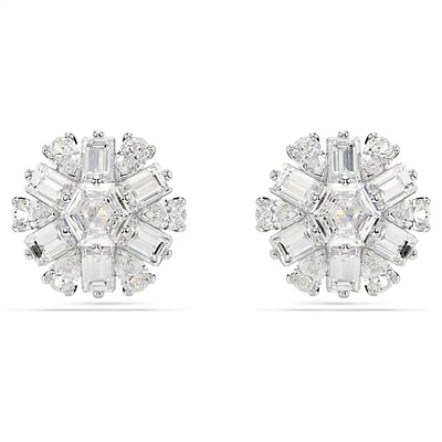 Swarovski Idyllia stud earrings, Mixed cuts, Snowflake, White, Rhodium plated - 5691483/5701593 (SS)