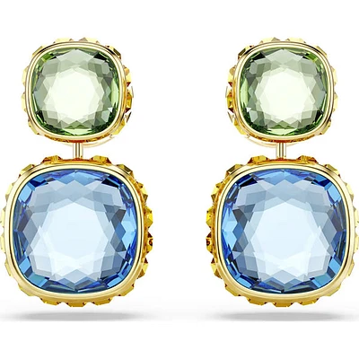Swarovski - Chroma drop earrings, Cushion cut, Multicolored, Gold-tone plated 5692492