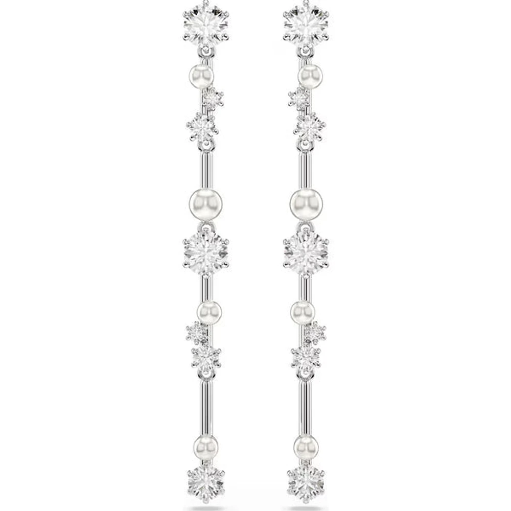 Swarovski - Constella drop earrings, Crystal pearl, Round cuts, White, Rhodium plated 5705614