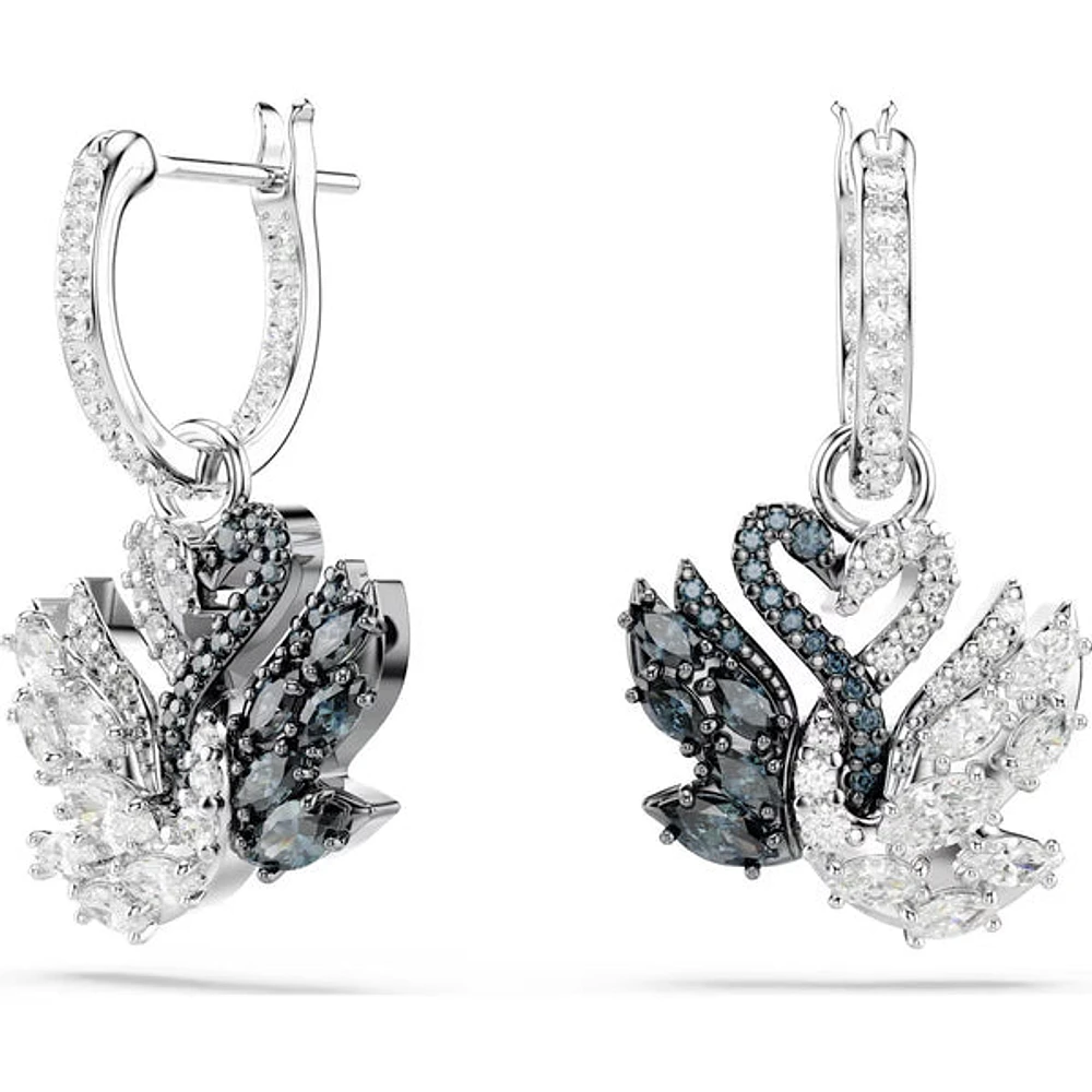 Swarovski - Swan drop earrings, Swan, Black, Rhodium plated - 5705728