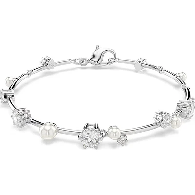 Swarovski - Constella Tennis bracelet, Crystal pearl, Round cuts, White, Rhodium plated 5707511