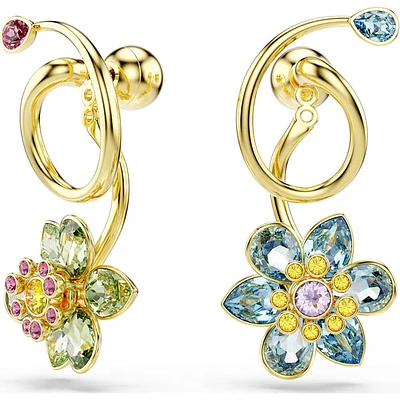 Swarovski - Idyllia drop earrings, Asymmetrical design, Mixed cuts, Flower, Multicolored, Gold-tone plated 5709025