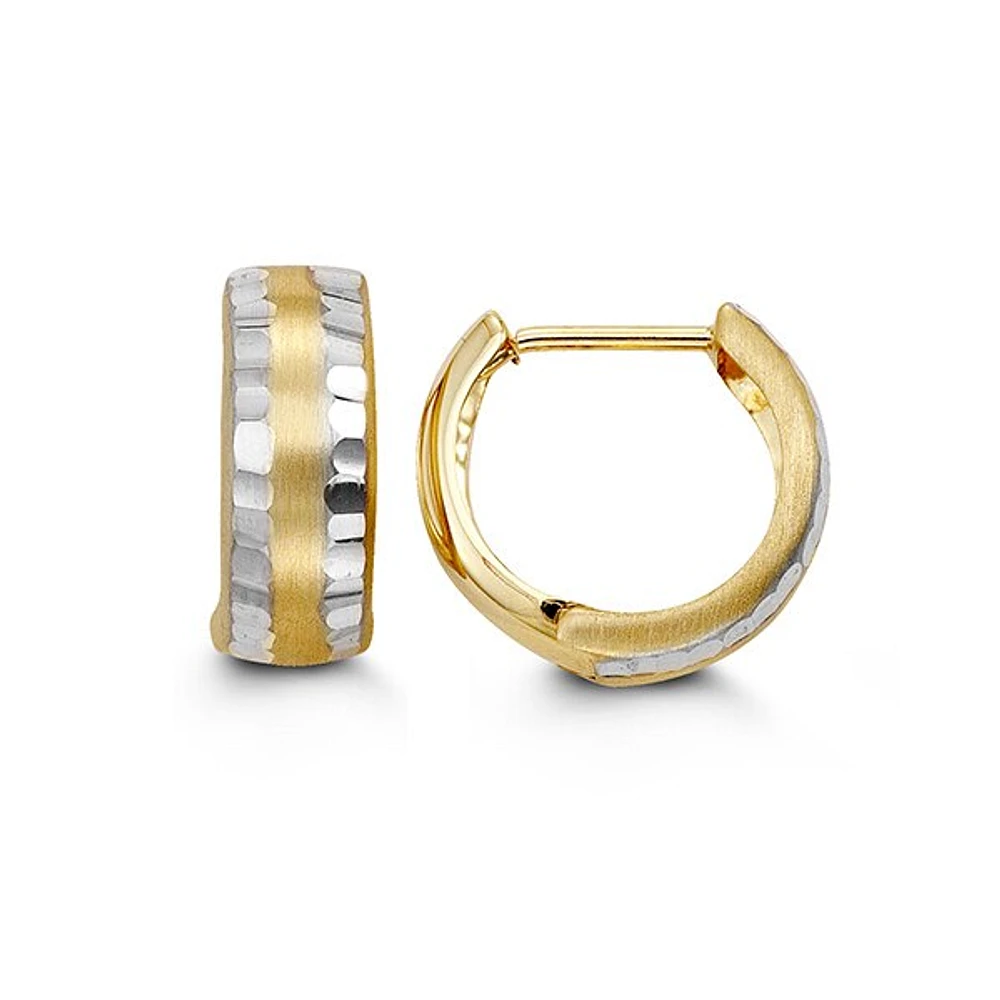 10K 2 Tone Diamond Cut Edges Huggies/Earrings