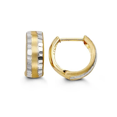 10K 2 Tone Diamond Cut Edges Huggies/Earrings