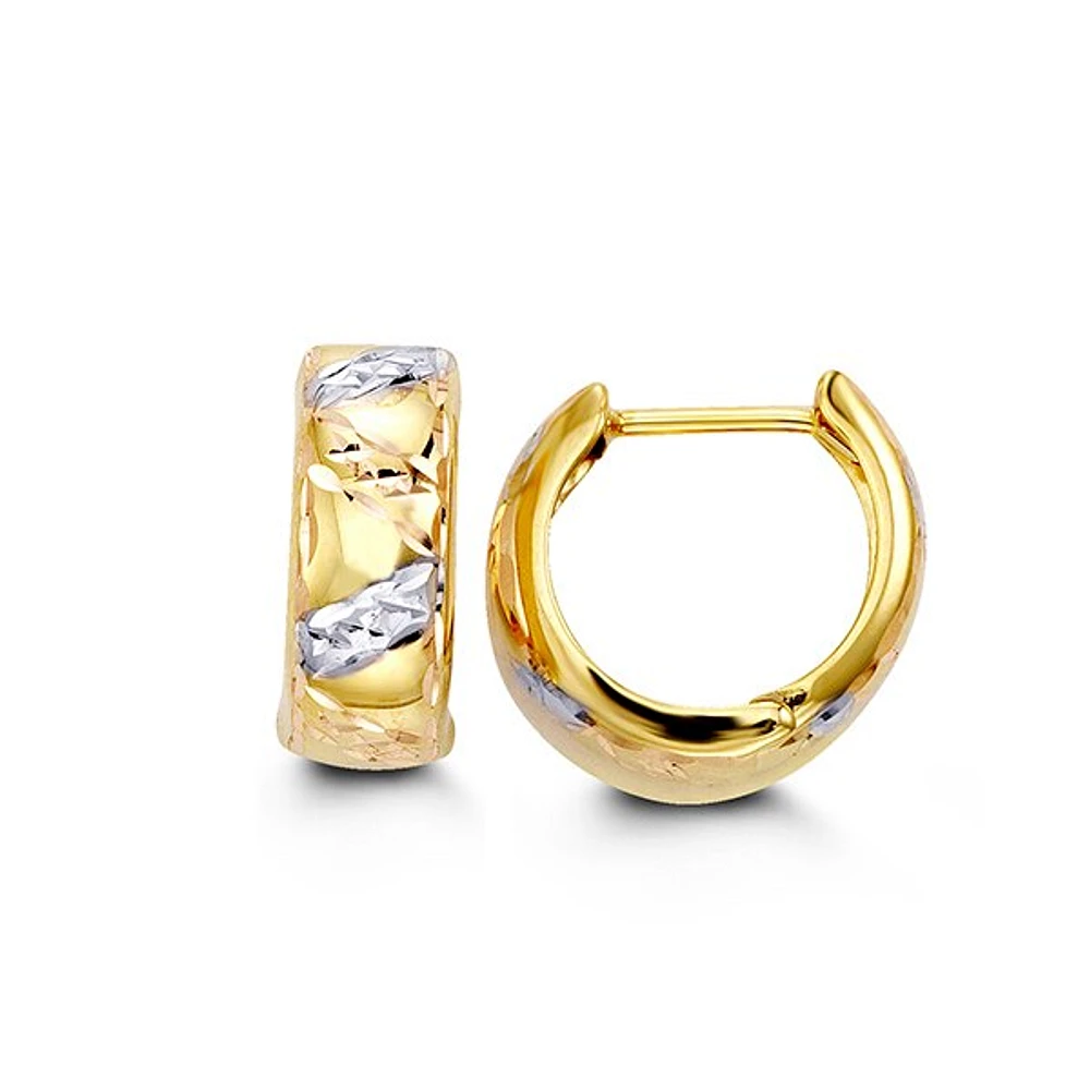 10K Tri Tone Diamond Cut Huggies/Earrings