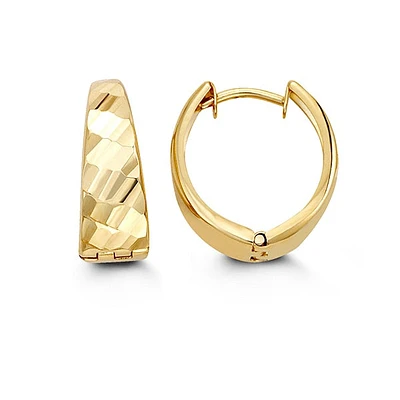 10K Yellow Gold Diamond Cut Oval Huggies/Earrings