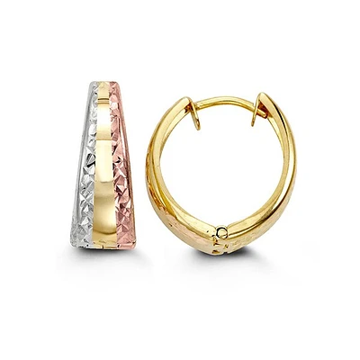 10K Tri Tone Gold Hoop / Huggie / Hinged Earrings