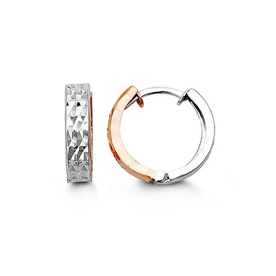 Tracking - 10K 2 Tone Gold Rose & White 10mm Huggie Earrings