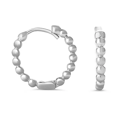10K Mini Huggie White Gold Beaded Earrings