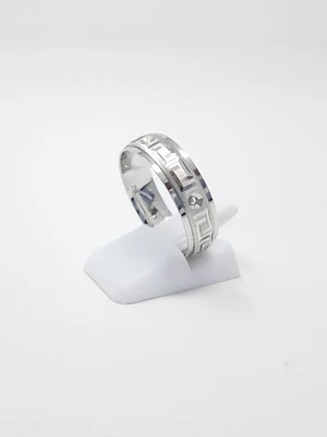 10K White Gold Wedding Band Brushed Fancy Pattern 6MM