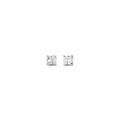 14K Gold Princess Cut Cubic Zirconia Earrings