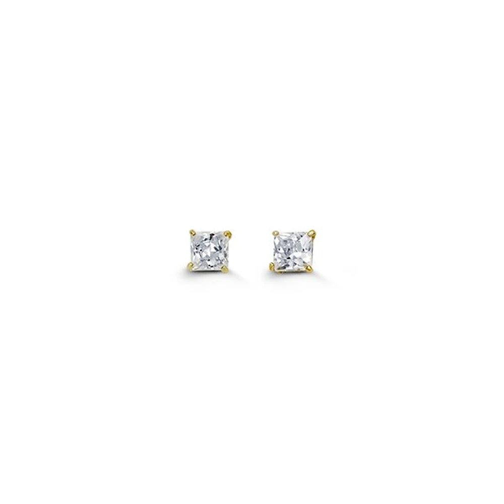 Tracking - 14K Yellow Gold Princess Cut Cubic Zirconia Earrings - 6mm