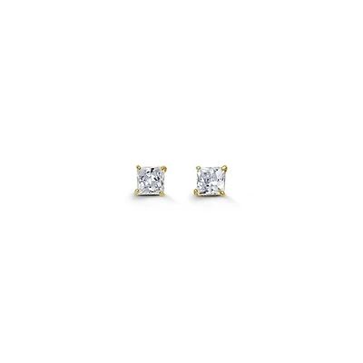 Tracking - 14K Yellow Gold Princess Cut Cubic Zirconia Earrings - 6mm