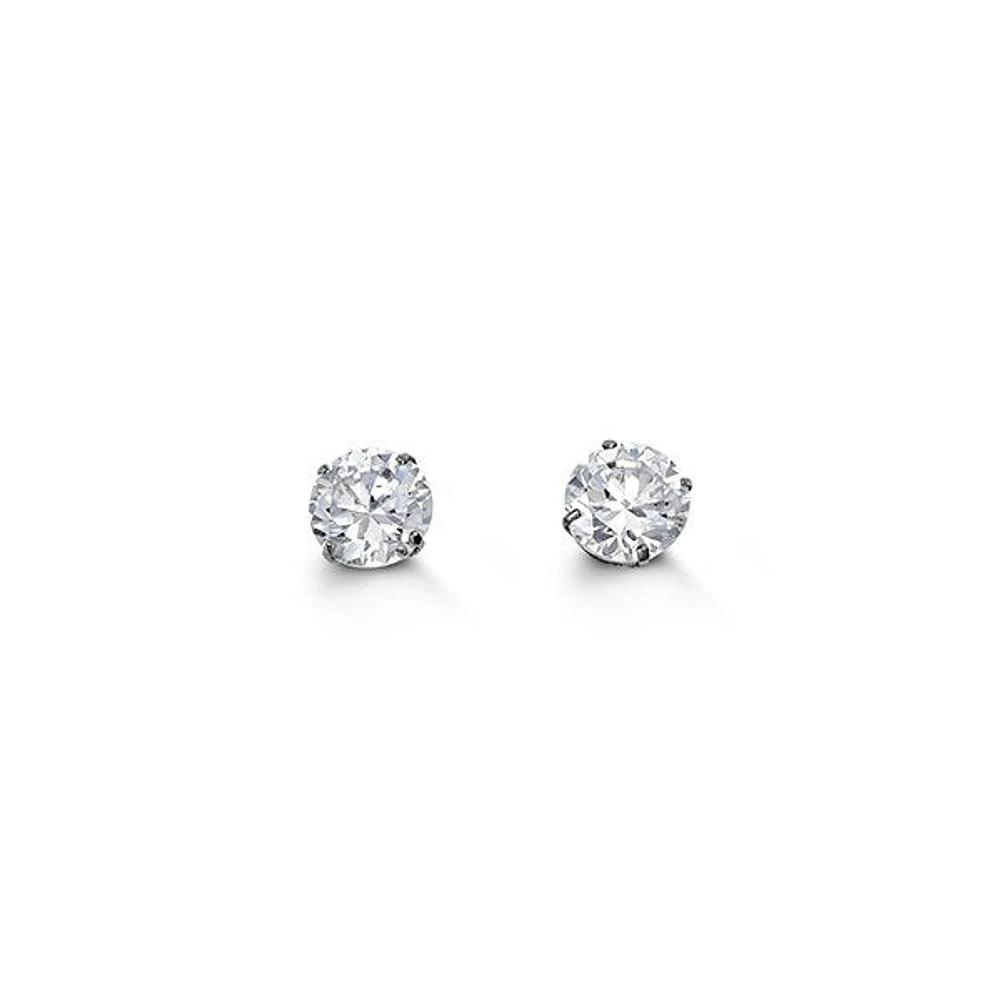 14K White Gold 3mm Round Cubic Zirconia Stud Earrings