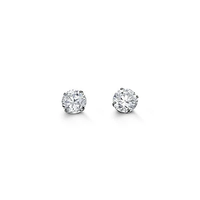 14K White Gold 3mm Round Cubic Zirconia Stud Earrings
