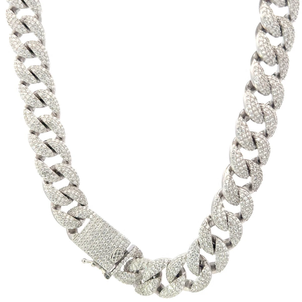 925 Sterling Silver Miami Cuban Curb Bracelet with Cubic Zirconias