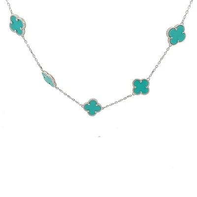 925 Sterling Silver 16-18" Enamel Clover Chain