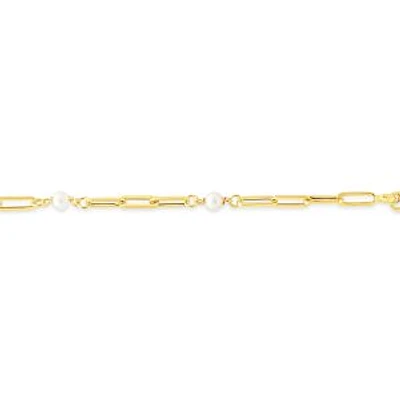 10K Yellow Gold 18" Paperclip and Pearl Bracelet