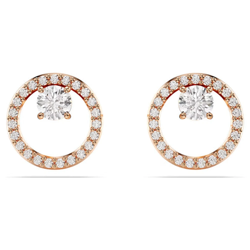 Swarovski Constella stud earrings, Round cut, White, Rose tone plated - 5692263/5701587 (SS)