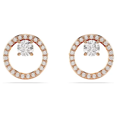 Swarovski Constella stud earrings, Round cut, White, Rose tone plated - 5692263/5701587 (SS)