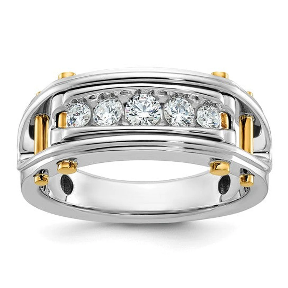 14k Two-Tone Yellow and White Gold 0.50cttw Round Cut Diamond Men's Ring