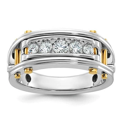14k Two-Tone Yellow and White Gold 0.50cttw Round Cut Diamond Men's Ring