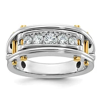 14k Two-Tone Yellow and White Gold 0.50cttw Round Cut Diamond Men's Ring
