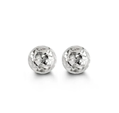 10K White Gold Diamond Cut Ball Earrings 5mm