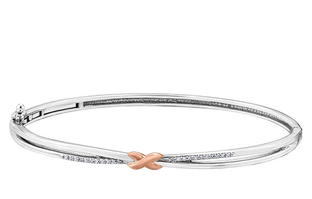 10K White and Rose Gold 0.10 cttw Diamond Bangle