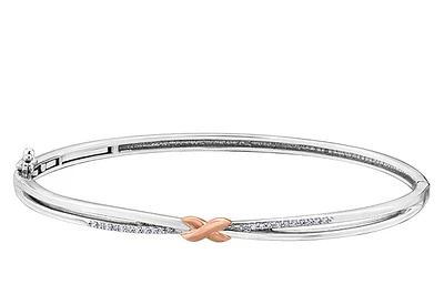 10K White and Rose Gold 0.10 cttw Diamond Bangle