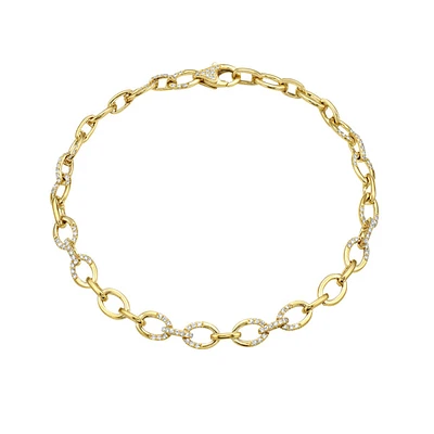 14K Yellow Gold 0.50cttw Round-Cut Diamond Link Bracelet