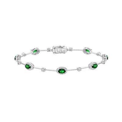 14K White Gold Halo Emerald & Diamond Bracelet