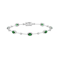 14K White Gold Halo Emerald & Diamond Bracelet