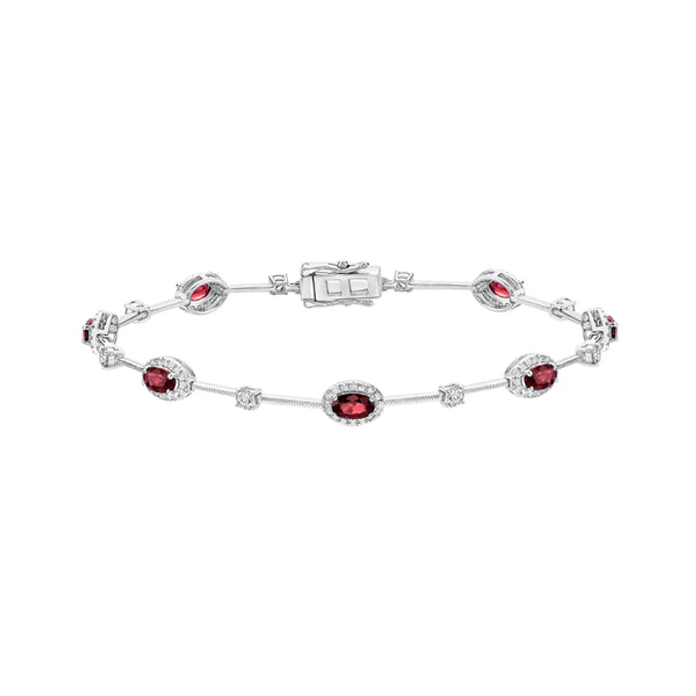 14K White Gold Ruby & Diamond Bracelet