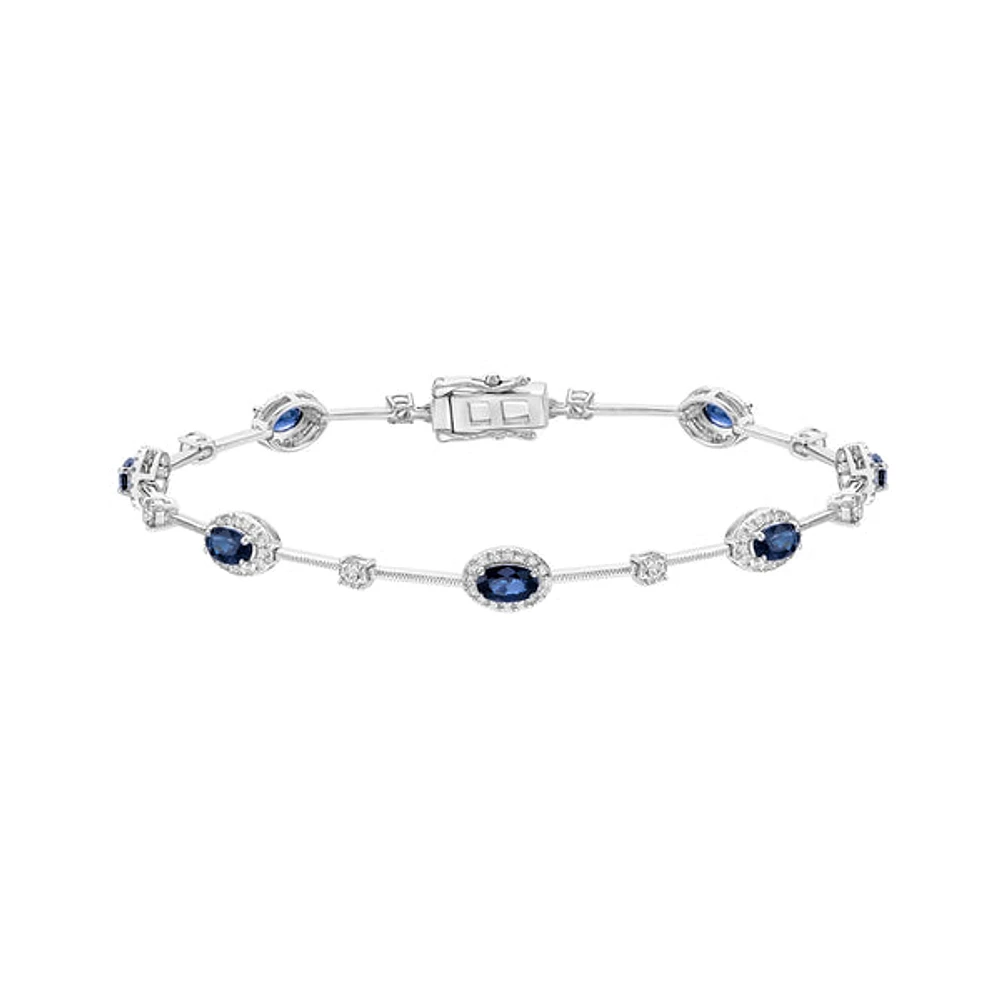 14K White Gold Sapphire & Diamond Bracelet