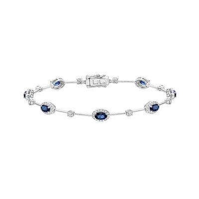 14K White Gold Sapphire & Diamond Bracelet