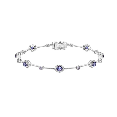 14K White Gold Oval Cut Natural Alexandrite and 0.85cttw Diamond Bracelet