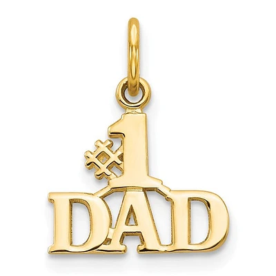 14K Yellow Gold Polished "#1 DAD" Charm - 17mm x 13mm