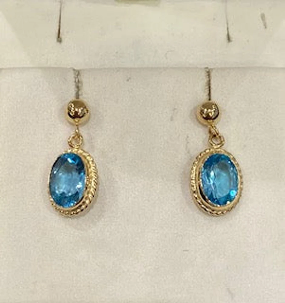 14K Yellow Gold Blue Topaz Earrings