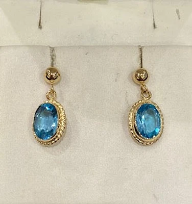 14K Yellow Gold Blue Topaz Earrings