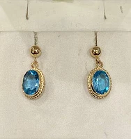14K Yellow Gold Blue Topaz Earrings