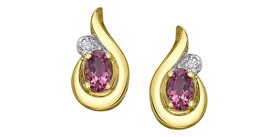 10K Yellow Gold Pink Tourmaline and Diamond Stud Earrings