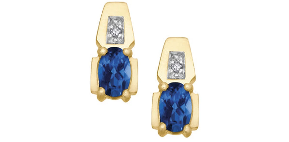 10K Yellow Gold Sapphire & Diamond Earring