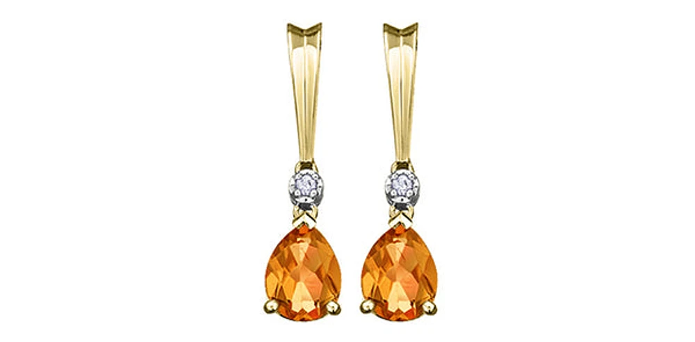 10K Yellow Gold Genuine Citrine & 0.025cttw Diamond Earrings