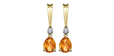10K Yellow Gold Genuine Citrine & 0.025cttw Diamond Earrings