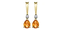 10K Yellow Gold Genuine Citrine & 0.025cttw Diamond Earrings