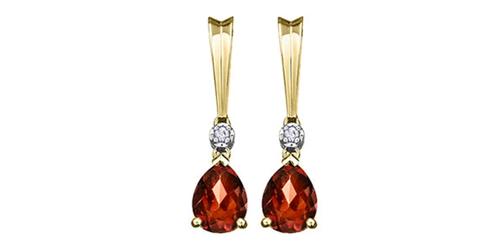 10K Yellow Gold Genuine Garnet & 0.025cttw Diamond Earrings