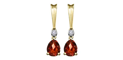 10K Yellow Gold Genuine Garnet & 0.025cttw Diamond Earrings