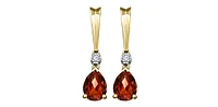 10K Yellow Gold Genuine Garnet & 0.025cttw Diamond Earrings